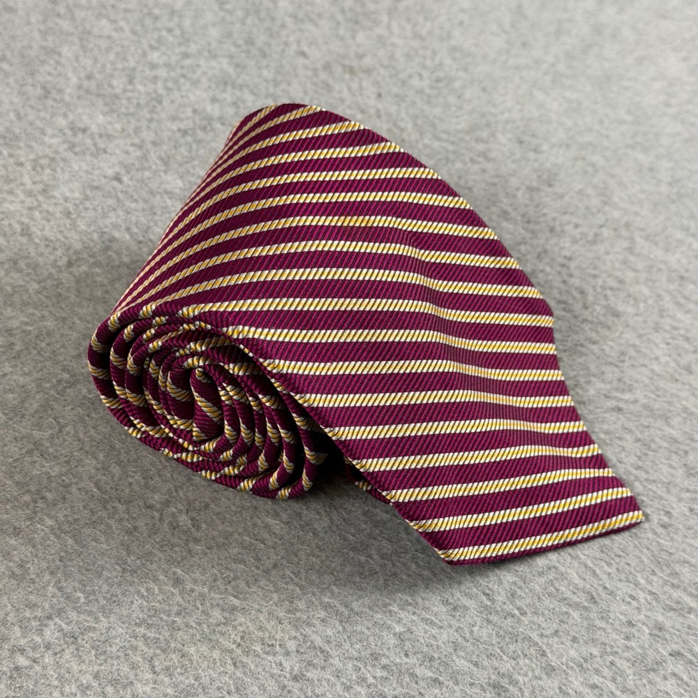Vintage Brooks Brothers Makers Silk Tie Burgundy Gold White Striped USA 56x3.7